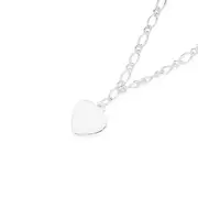 Silver Heart Charm 19cm Figaro Bracelet