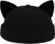 [Malaxlx] Cat Ear Docker Cap Brimless Hats Beanie for Women Men Skull Cap Worker Sailor Cap Rolled Cuff Retro Docker Hat
