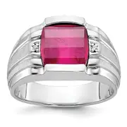 14k White Gold Men's Satin Gemstone and Diamond Ring Mounting