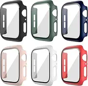 [YUESAKA] 6 Packs Case for 45mm Apple Watch Series 9 Series 8 Series 7 Screen Protector,Hard PC Protective Bumper with Tempered Glass Film and Ultra Thin Face Cover for Iwatch 45mm Series 9/8/7