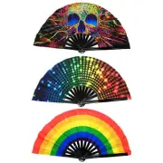 Folding Hand Fan Rainbow Rave Hand Fan Colorful Hand Held Fan Rainbow amicable
