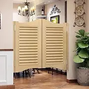 Louvered Café Interior Swing Solid Wood Door, Home Decor Pine Saloon Doors with Hinges Hardware, Entrance Partition for Hallway Kitchen Doorway Bar, Premade Varnish (Burlywood, 35.4x35.4in)
