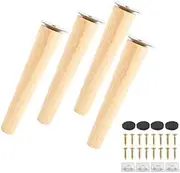 4PCS Furniture Legs Wood Table Legs Set Sofa Legs Wood Furniture Feet,Replacement Foot for Living Room Coffee Table with Non-Slip Mat, Mounting Plate and Screws (20cm, Straight feet)