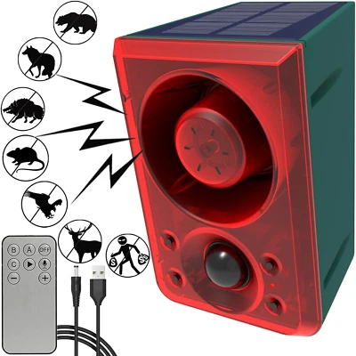 Solar Outdoor Motion Sensor Alarm - Dog Barking & Gunshot Sound 130Db Motion Det