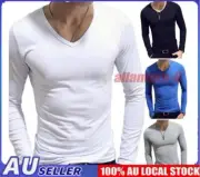 Men's Long Sleeve T-Shirt Comfortable Slim Fit Cotton Tee Plain V Neck Basic Top