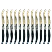 12pc Laguiole Silhouette 23.5cm Stainless Steel Cheese Knife Set Cutlery Black