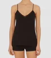 Natori Women's Black Bliss Lace Trim Cotton Camisole Cami Tank Top Size S