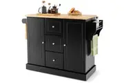 Costway Kitchen Island Cart Hidden Wheels Black