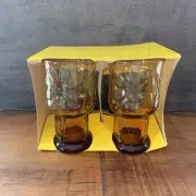 Vintage Libbey Amber Country Garden Daisy Flower 16oz Cooler Glasses Set of 4