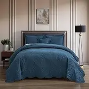 DaisyHuang Oversized Bedspread - Queen Size Bedding Cover - Modern & Contemporary Coverlet Set, Real Stitching, Reversible, Lightweight, 5 Piece, Navy