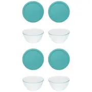 Pyrex 7402 6-Cup Glass Bowl and 7402-PC Sea Glass Lid (4-Pack)