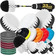 23Pack Drill Brush Attachments Set, White Scrub Pads & Sponge, Power Scrubber Brush with Extend Long Attachment All Purpose Clean for Grout, Tiles, Sinks, Bathroom, Kitchen & Auto,White