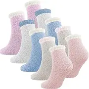 [Shengxi] Fluffy Slipper Socks, 5 Pairs Fluffy Socks Slip Grip Socks Fuzzy Bed Socks Thermal Non Slip Grip Socks for Women Girls Causal Home, Size 36-41, Multicolour, One size