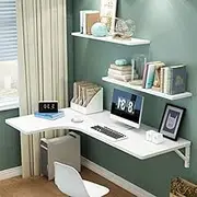 Foldable Wall Mounted Study Desk Solid Wood Drop Leaf Computer Table for Narrow Spaces (39 * 28 * 20 inches White)