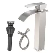 Vessel Sink Faucet, Tall Waterfall Modern Vessel Sink Faucet Brushed Nickel