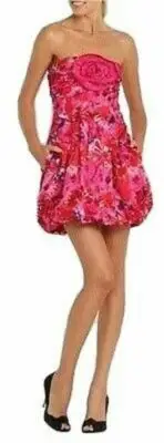 BCBGMaxAzria Strapless Dress 0 Optional Straps Pink Begonia Floral NWT B27