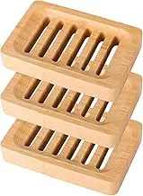 BONUMVITA Bamboo Soap Dish Self-Draining Non-Slip Soap Saver - Wooden Trays for Bar Soap - Kitchen, Shower, Bathroom - 3 Pack