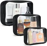 [DARIN] TSA Approved Clear Toiletry Bag Tansparent Travel Makeup Bag Zipper Cosmetic Pouch, Airline 3-1-1 Rule Carry-On Flight Liquid Bag For Women and Men- (2 Size 1L+1M,Clear Black), Clear Black,