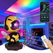 Astronaut Bee Star Galaxy Projector Night Light for Kids & Adults – 6-in-1 Bee Space LED Ceiling Light with Bluetooth Music, White Noise, 8 Color Modes, Remote Timer, Starry Sky Aurora Effect