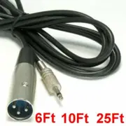 6 10 25FT XLR 3 Pin Male to 3.5mm 1/8" Male Mono Audio Microphone Adapter Cable