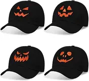 [Suhine] 4 Pcs Halloween Pumpkin Baseball Cap Cotton, Adjustable Dad Hat with Funny Embroidery Pumpkin Face, Unisex Pumpkin Hat, for Men Women Sport Outdoor Festival Party Decoration, 4 Styles, Black and Orange, Medium