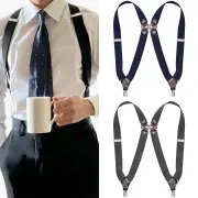 Stylish Elastic Formal Men's Suspenders with Side Clips Adjustable Length Back Braces Trouser Strap Belt for Daily Wear