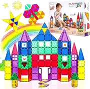 Playmags 3D Magnetic Blocks for Kids Set of 100 Blocks to Learn Shapes, Colors, & Alphabet STEM Magnetic Toys Develop Motor Skills & Creativity, Colorful Brown