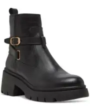 Steve Madden Women's Coletta Ankle Boots Leather Round Toe Block Heel Buckle S41