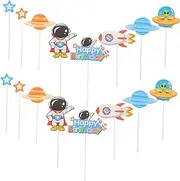 ERINGOGO 3 Sets Outer Space Theme Birthday Cake Toppers Safe Easy to Use Cupcake Decorations for Parties Cute Astronaut Rocket Picks for Showers Events