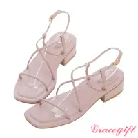 在飛比找momo購物網優惠-【Grace Gift】細帶交叉繫踝低跟涼鞋(紫)