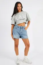 Grey Graphic Tee Crop T-shirt Borg Fluffy Slogan - Size M, Women's Graphic Tee