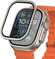 FLOLAB NanoArmour for Apple Watch Ultra 3 / Ultra 2 screen protector with Anti-Reflective for 49mm iWatch Ultra 1 Tempered Glass: Enhance Display, Easy to Install, Aluminum Frame - Original Titanium