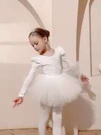 在飛比找Yahoo!奇摩拍賣優惠-Um·有米兒童舞蹈服長袖白色女童秋冬練功服套裝幼兒芭蕾舞裙考