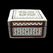 Hand Crafted Inlaid Egyptian Mother of Pearl & Paua Shell Jewelry Box Red Velvet