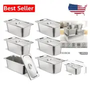 Durable Anti-Jam Stainless Steel Catering Pans 6'' Deep with Lids - Set of 6