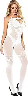 [HTRUIYA] Women Fishnet Bodysuit Lingerie Full Body Stockings One Piece Neck Strap Bodystockings Sexy Outfit