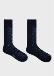 NWT $35 Paul Smith Men's Leopard Floral Panel Navy Socks made in Italy.