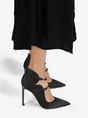 Black Suede Pointed Toe Strappy Heels