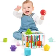 Baby Shape Sorting Toy, Cube with 14PCS Sensory Shape Blocks, Sensory Bin Shape