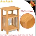 Solid Oak Wood End Table with Magazine Shelf Side Accent Display Stand 2 Shelves