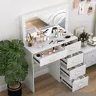 Wooden Dressing Table Set White Vanity Make up Desk 5 Drawers W/ Lighted Mirror
