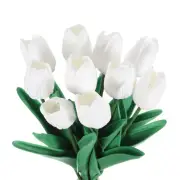 24pcs Tulips Artificial Flowers, Artificial Flowers Fake Tulip Stems (White)