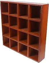 16Grids Rustic Wooden Desktop Display Shelf Versatile Wall Mounted Freestanding Rack for Home Decor Organizing Photos Books and Collectibles