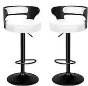ALFORDSON Bar Stool Adjustable Kitchen Counter 2PCS Barstools Swivel Wooden Dining Chair Home Bar Dining Room Furniture in 61-82cm Seat Height with Non-Slip Floor Protector (Ramiro Black & White)