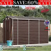 Garden Tool Shed Outdoor Storage House Galvanised Steel Workshop Sheds Brown