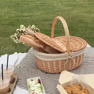 野餐藍 柳編竹編藤編手提籃帶蓋大號戶外野餐籃購物籃菜籃子采摘籃收納籃