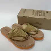 Laidback London GOLD Women's Craine Beaded Thong Slide Sandal US 8/EU39