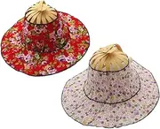[WRITWAA] Bamboo Foldable Fan Hat for Outdoors Stylish Floral Printed Sun Protection Cap Anti-uv Random