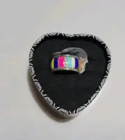 Brighton CABANA Silver Multi-colored Enamel Stripes Wide Band Ring, Sz 6, NWT