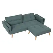 Familand 3 Seater Convertible Futon Sofa Bed with Footstool,Adjustable Back Green